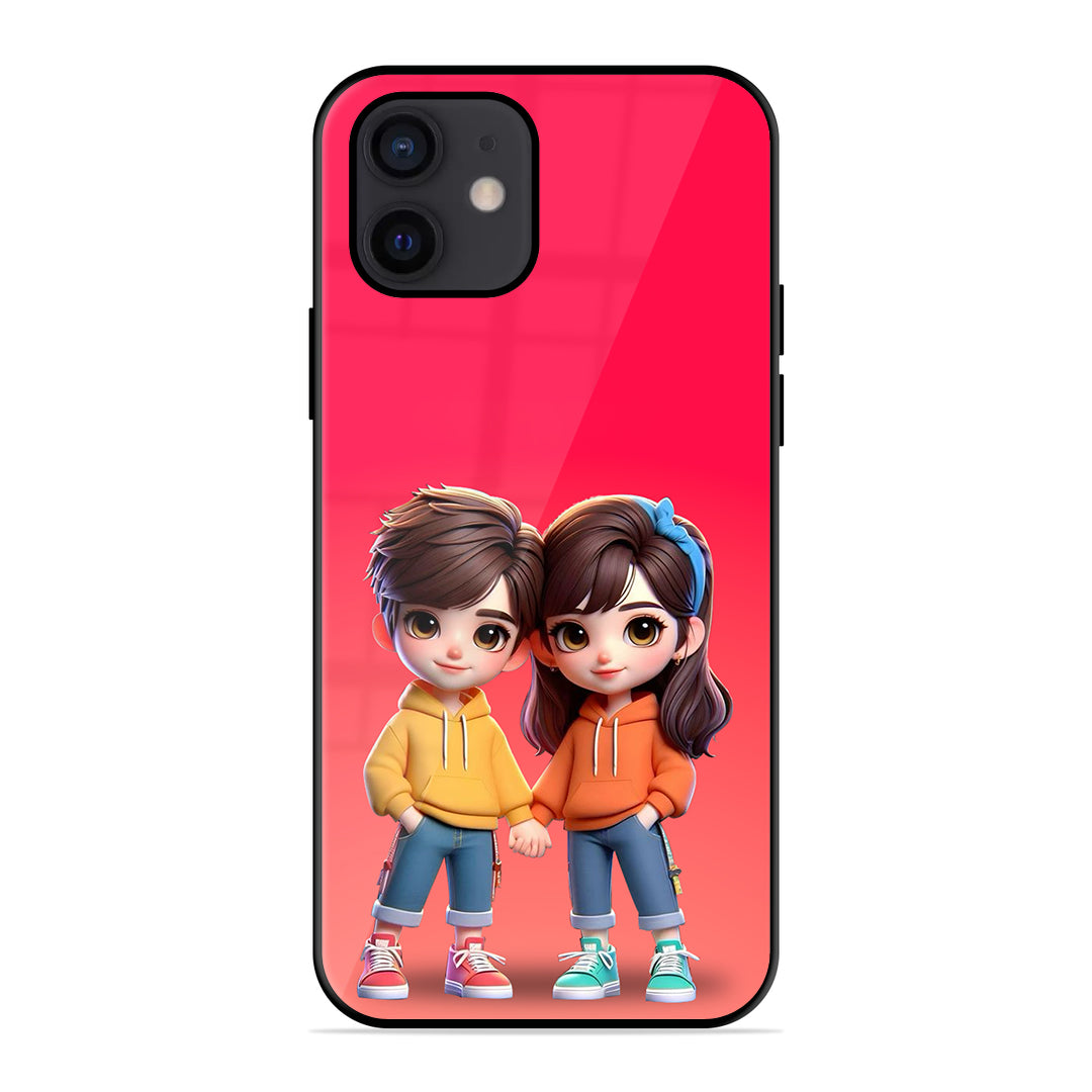 Cute Couple Glass Case Phone Cover For iPhone