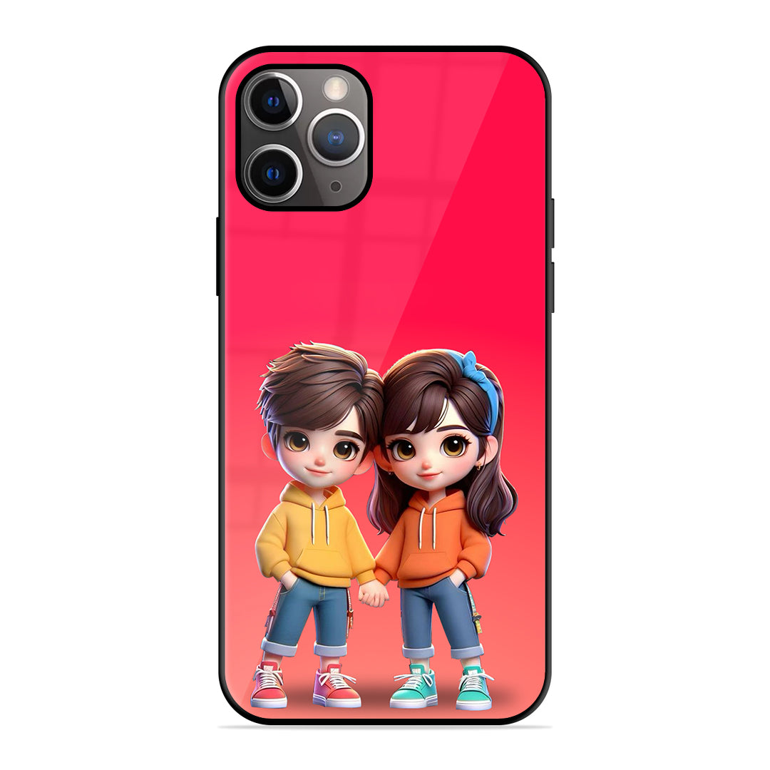 Cute Couple Glass Case Phone Cover For iPhone