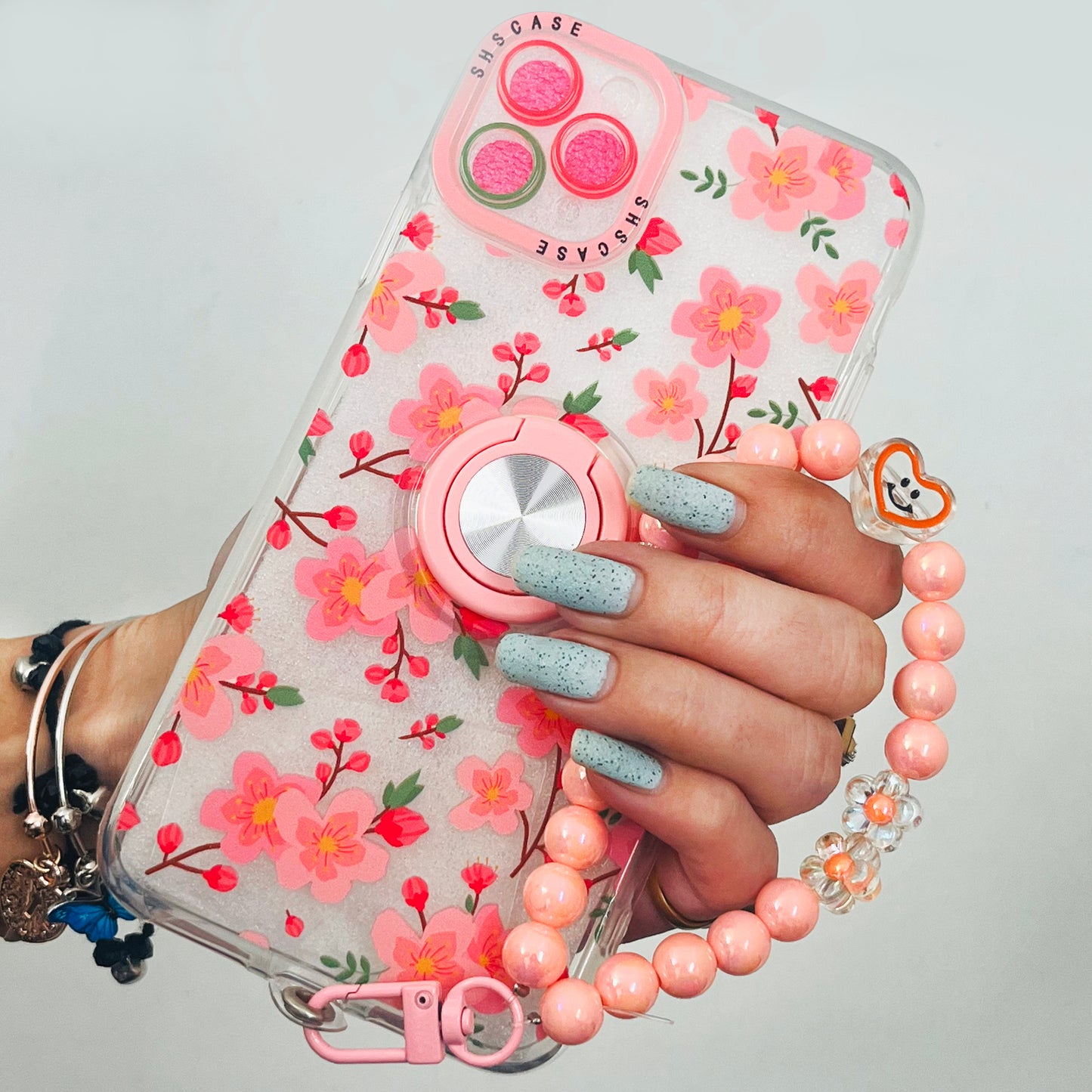 Pink Retro Flower With Chain  Silicon Case For iPhone