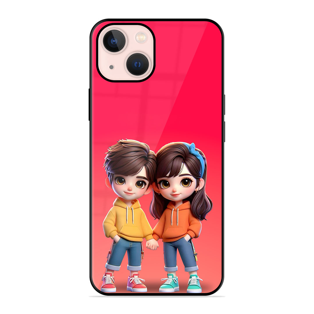 Cute Couple Glass Case Phone Cover For iPhone