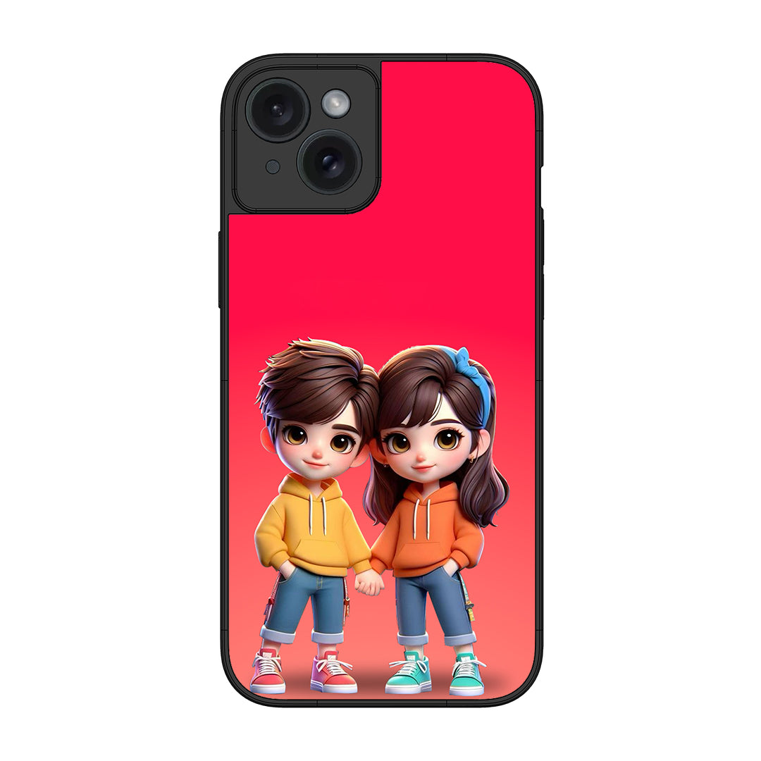 Cute Couple Glass Case Phone Cover For iPhone