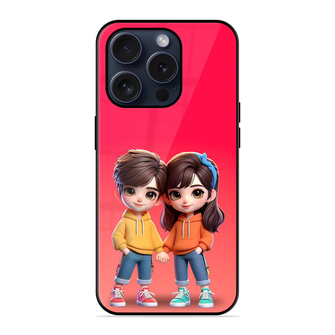 Cute Couple Glass Case Phone Cover For iPhone