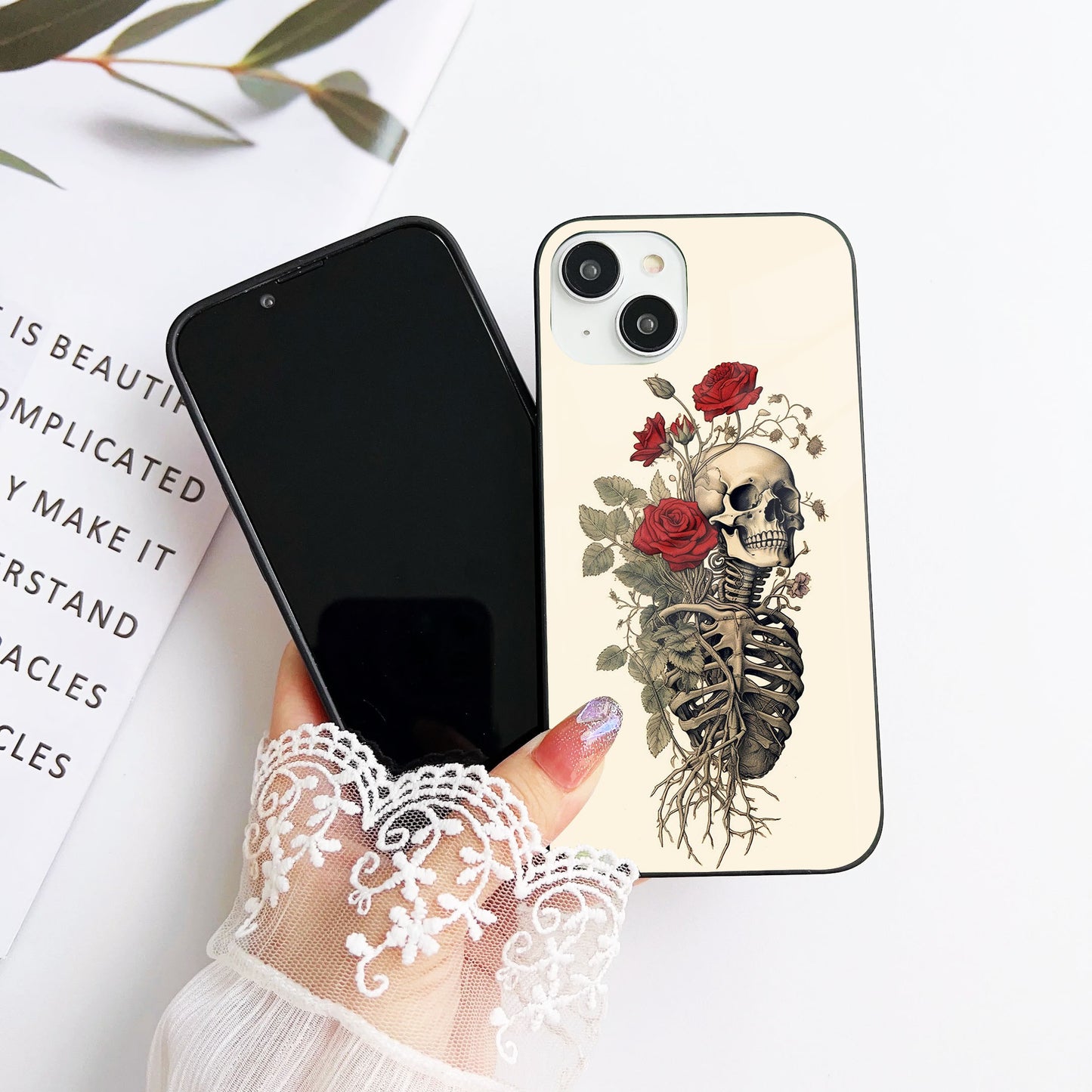 Bone & Blossom Glass Case Mobile Cover