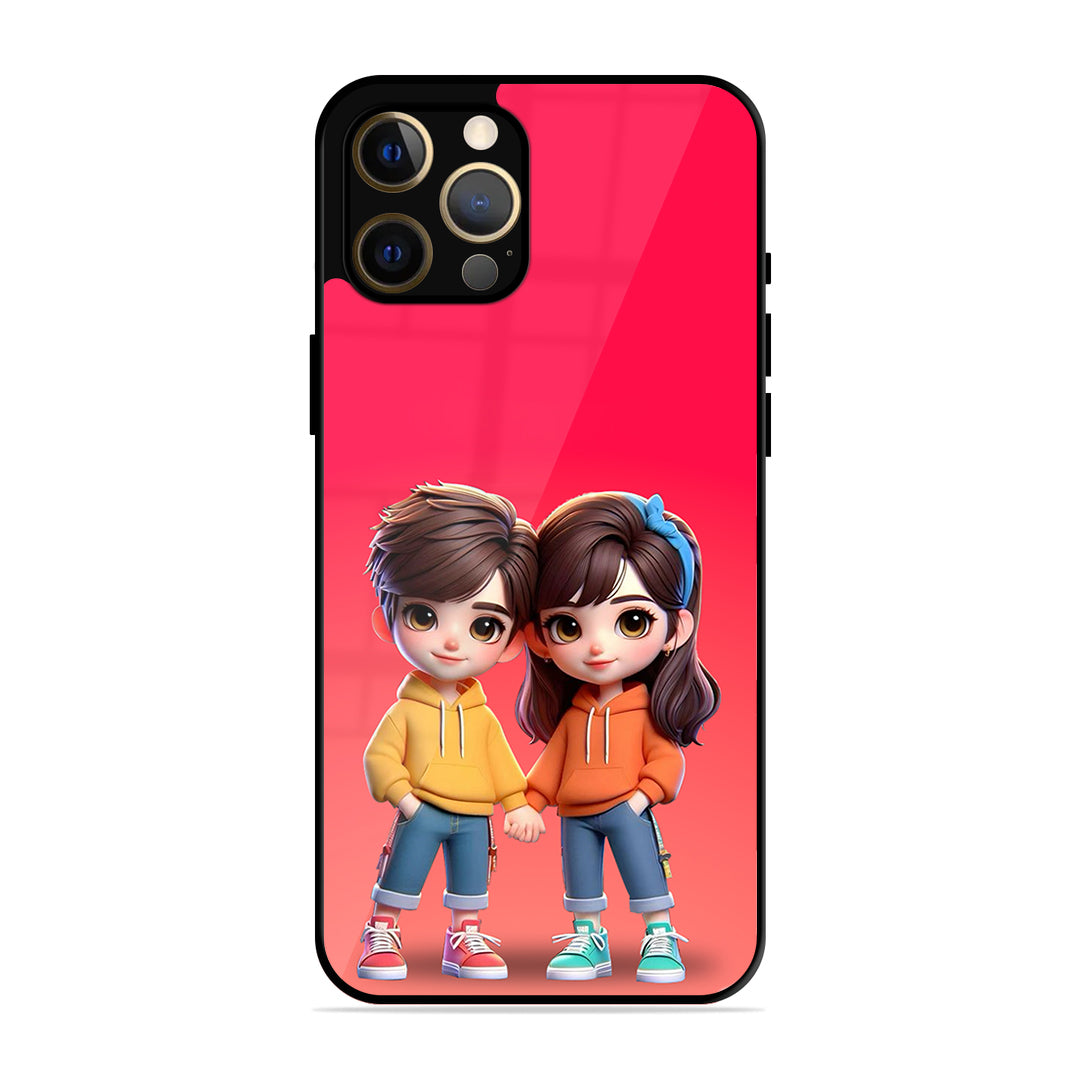 Cute Couple Glass Case Phone Cover For iPhone