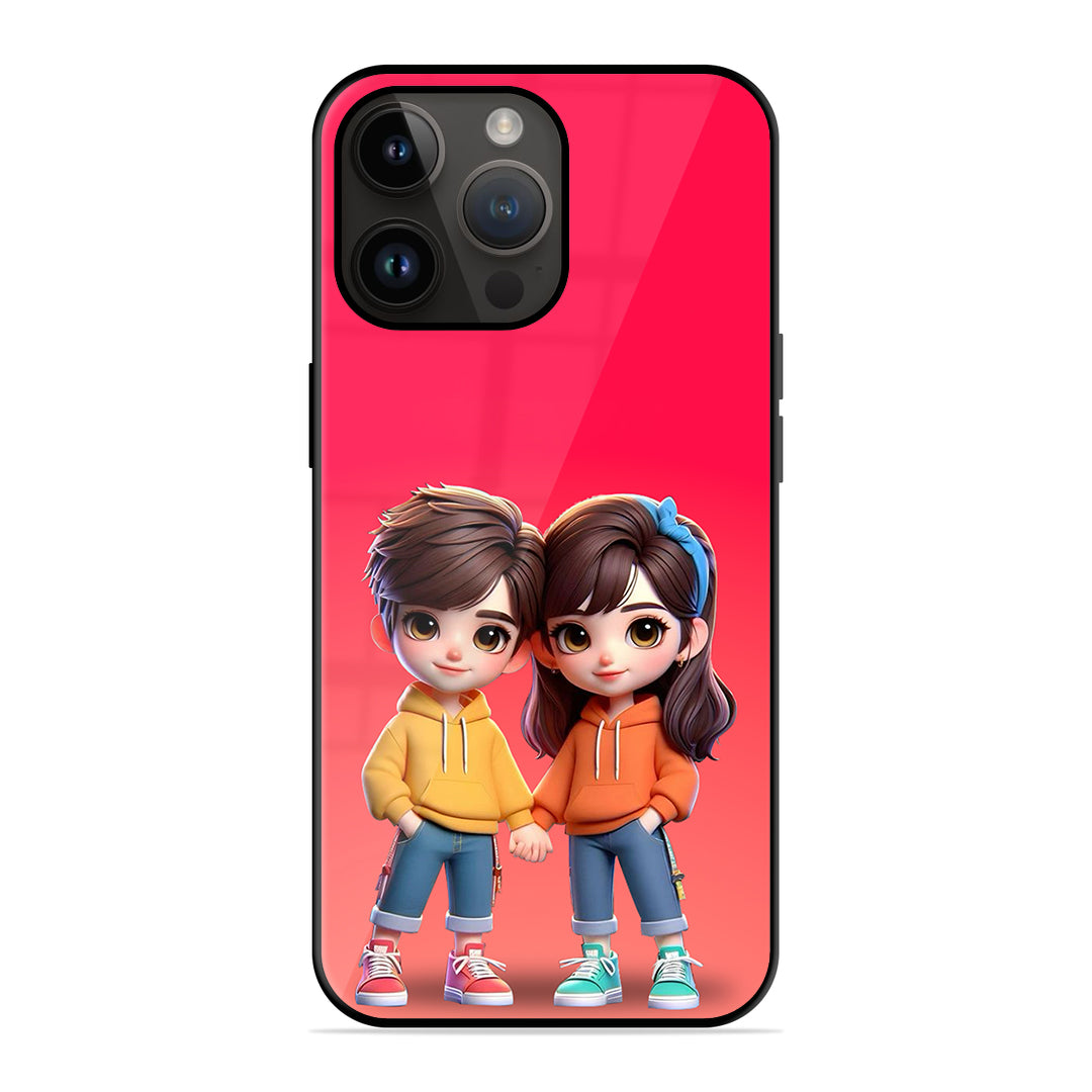 Cute Couple Glass Case Phone Cover For iPhone