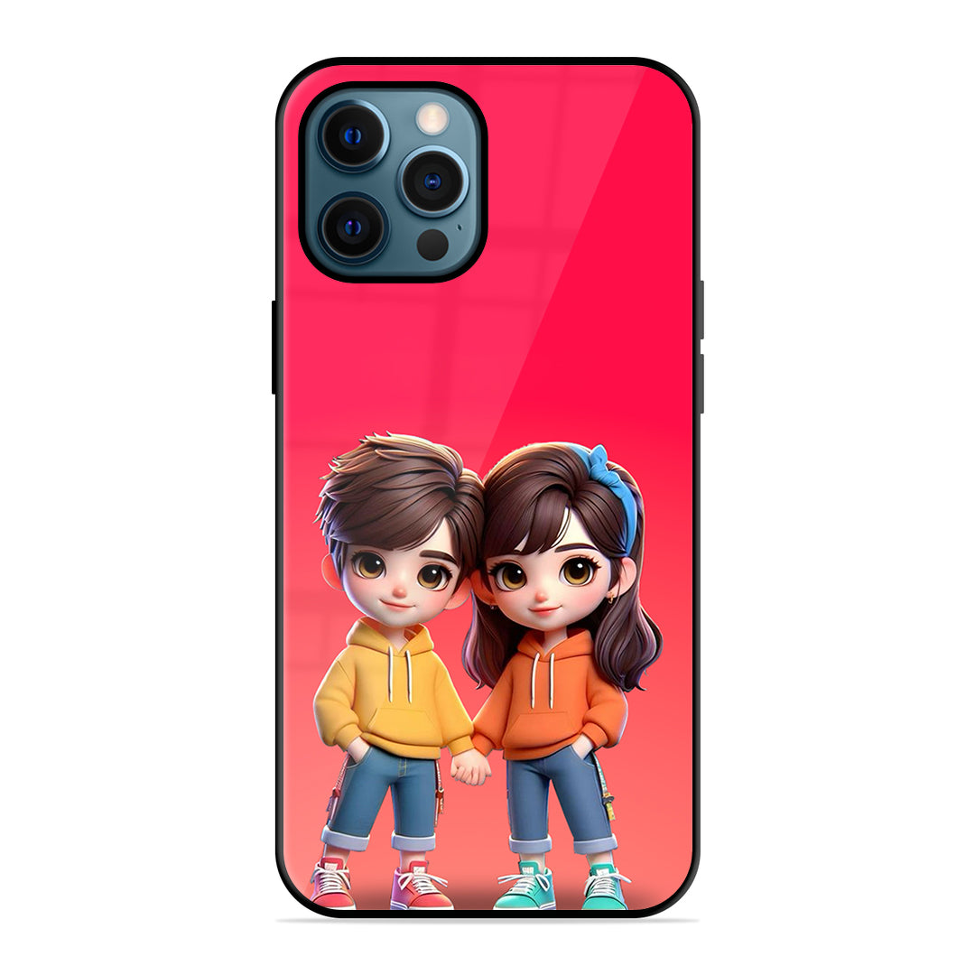 Cute Couple Glass Case Phone Cover For iPhone