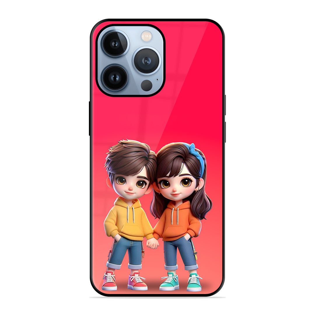 Cute Couple Glass Case Phone Cover For iPhone