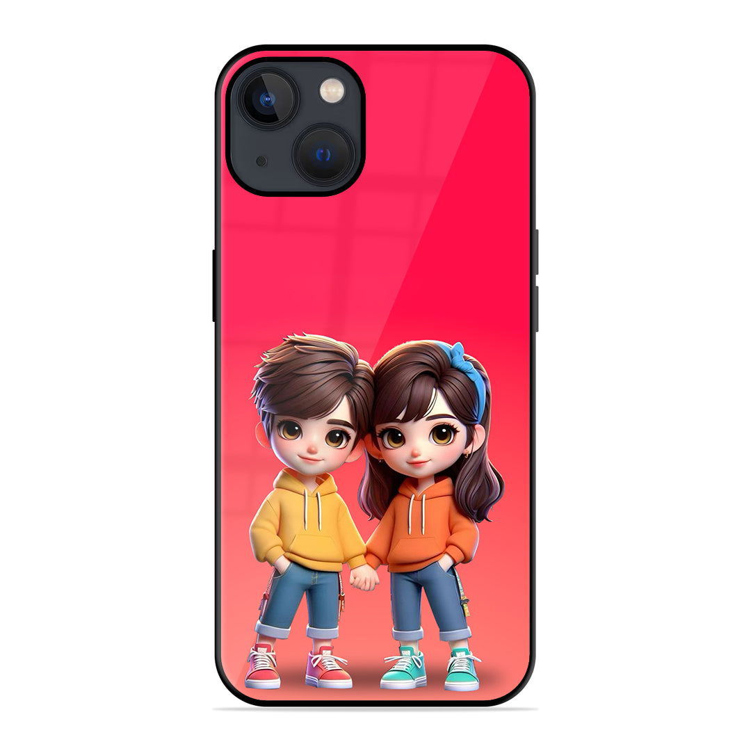 Cute Couple Glass Case Phone Cover For iPhone