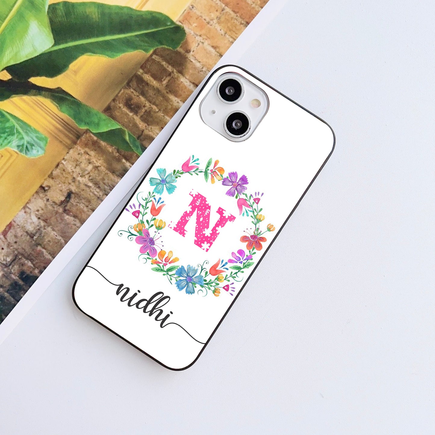 Flowery Name Initials Customized Glass Mobile Cover