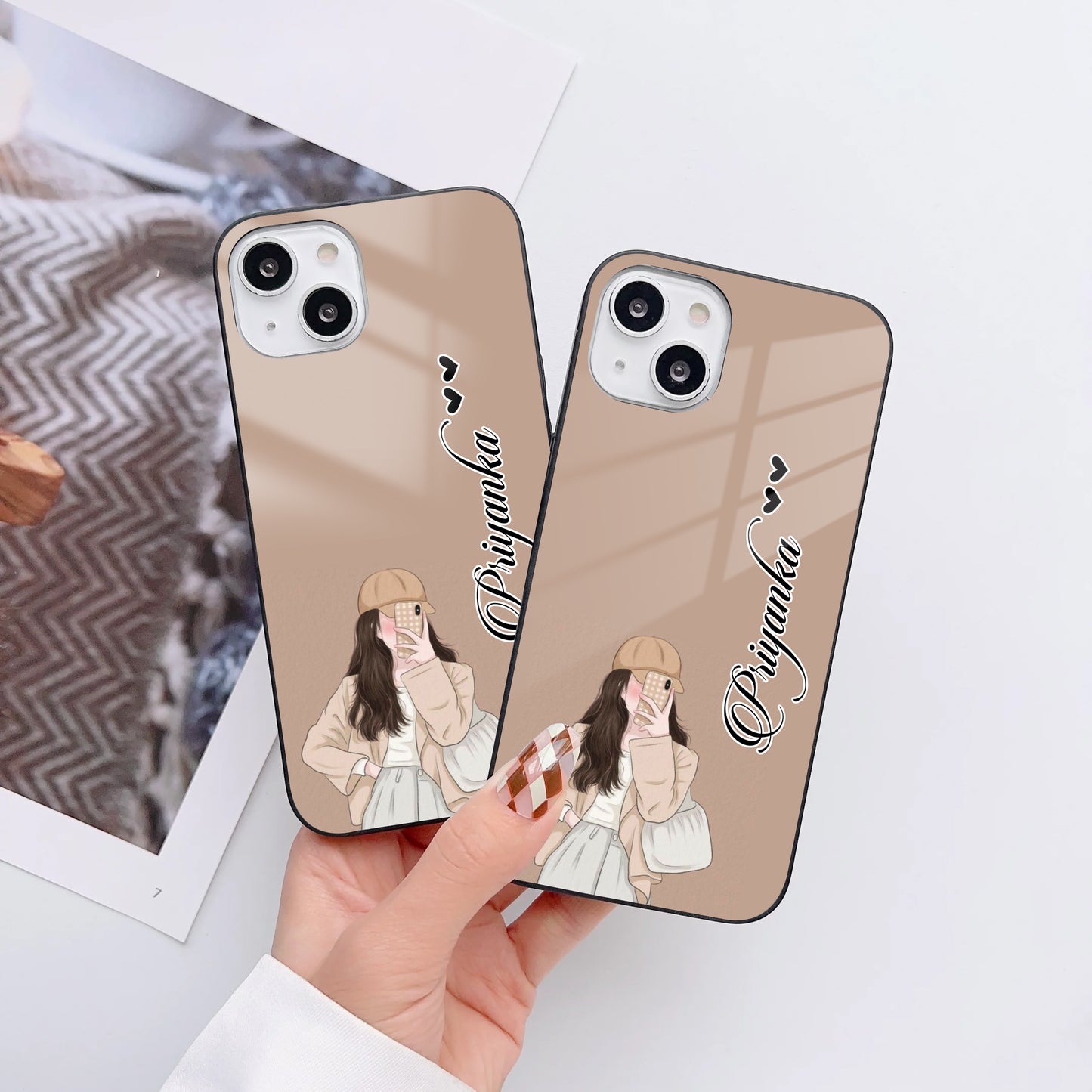 Fashionista Trendy Girl Customized Glass Mobile Cover