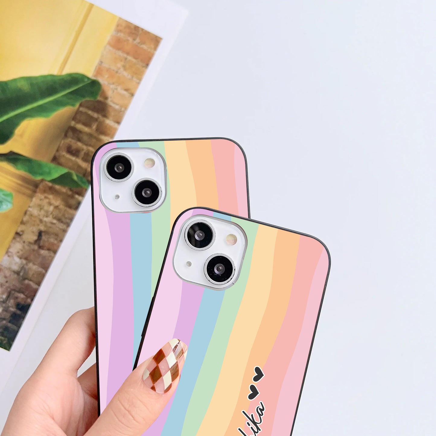 Colorful Pastel Striped Customized Glass Mobile Cover