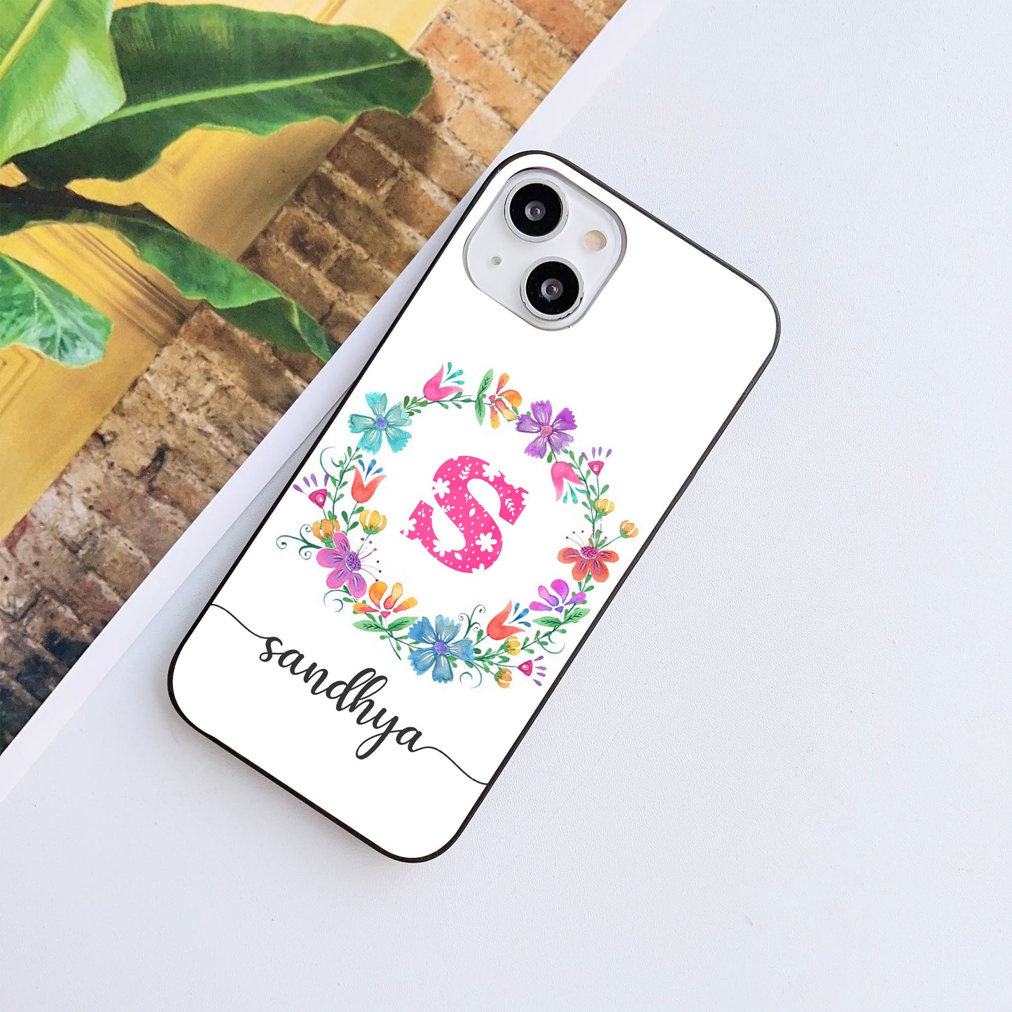 Flowery Name Initials Customized Glass Mobile Cover