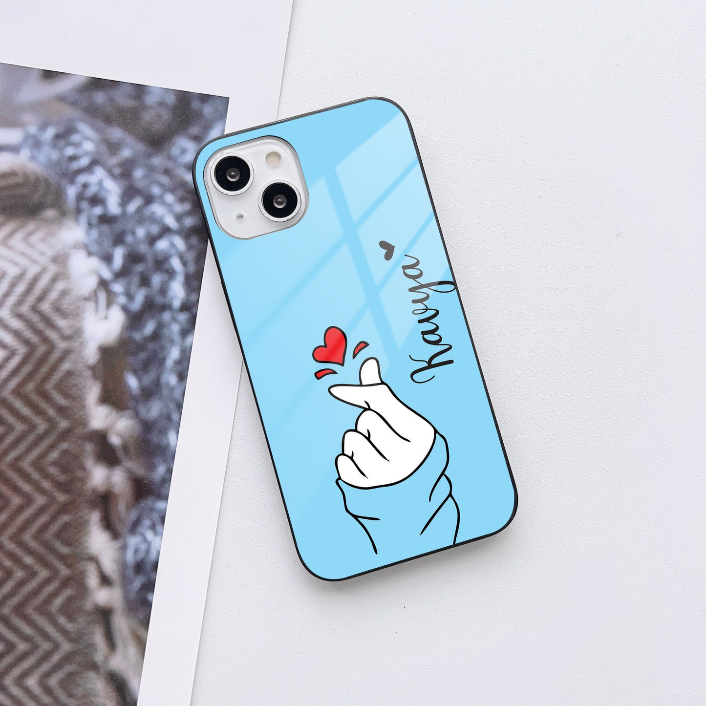 Korean Heart Customized Glass Mobile Cover