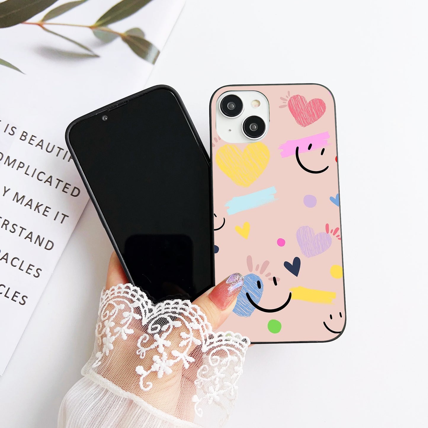 Heart & Smile Customized Glass Mobile Cover