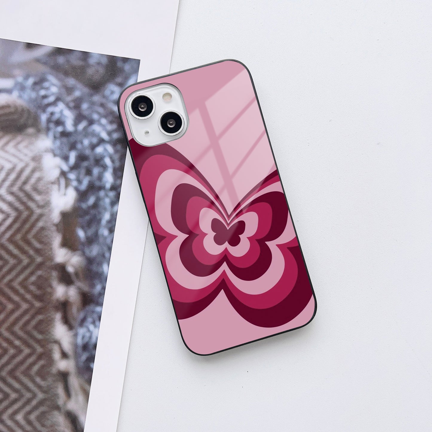 Butterfly Echo Pattern Customized Glass Mobile Cover