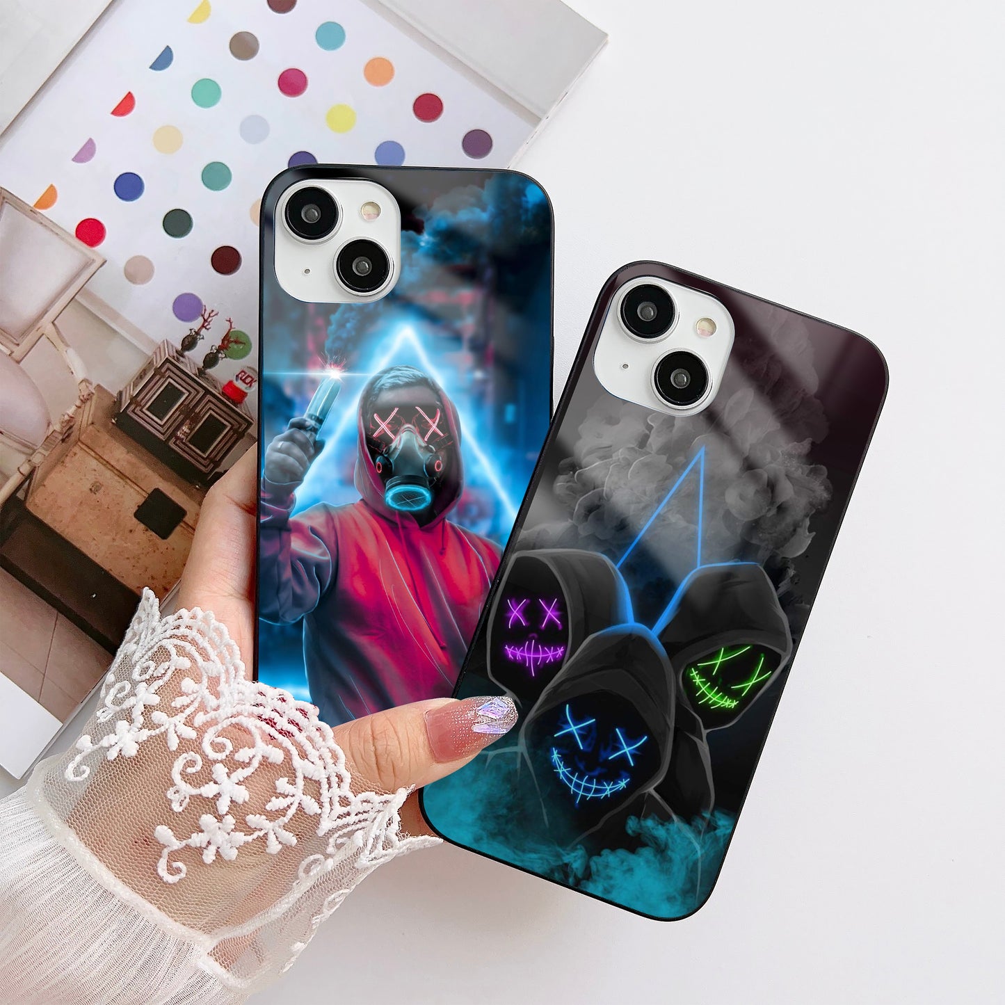 Hooded Glitch Glass Case Mobile Cover