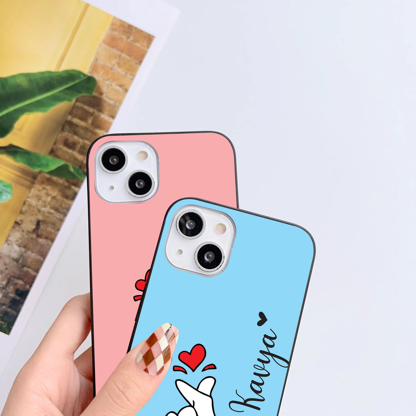 Korean Heart Customized Glass Mobile Cover