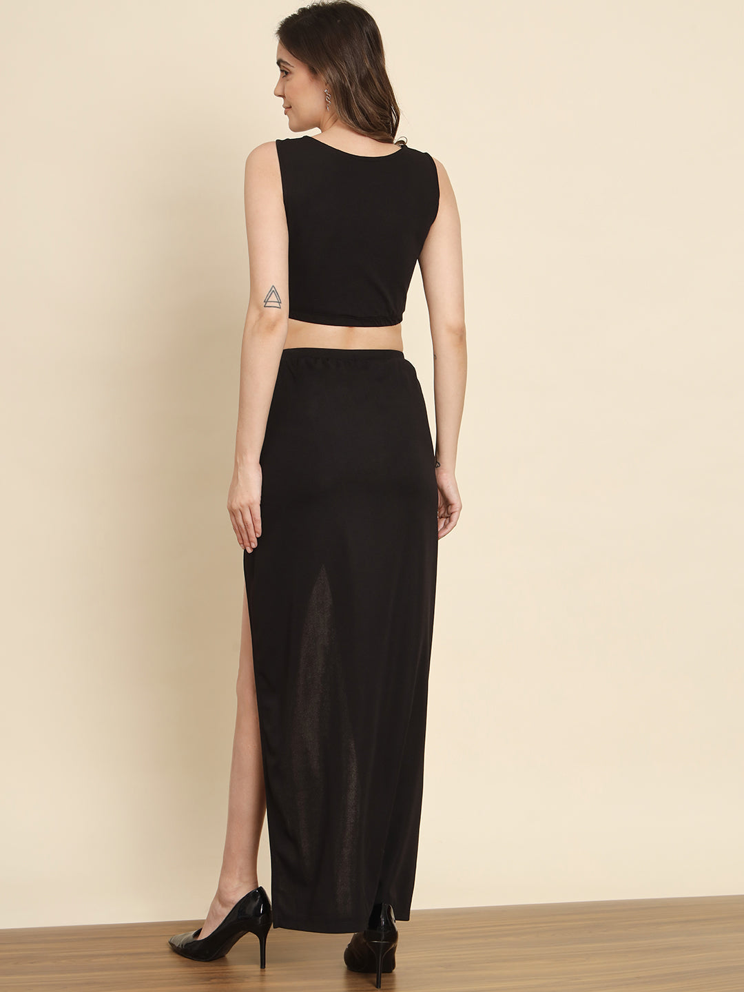Women Two Piece Black Print  Dress