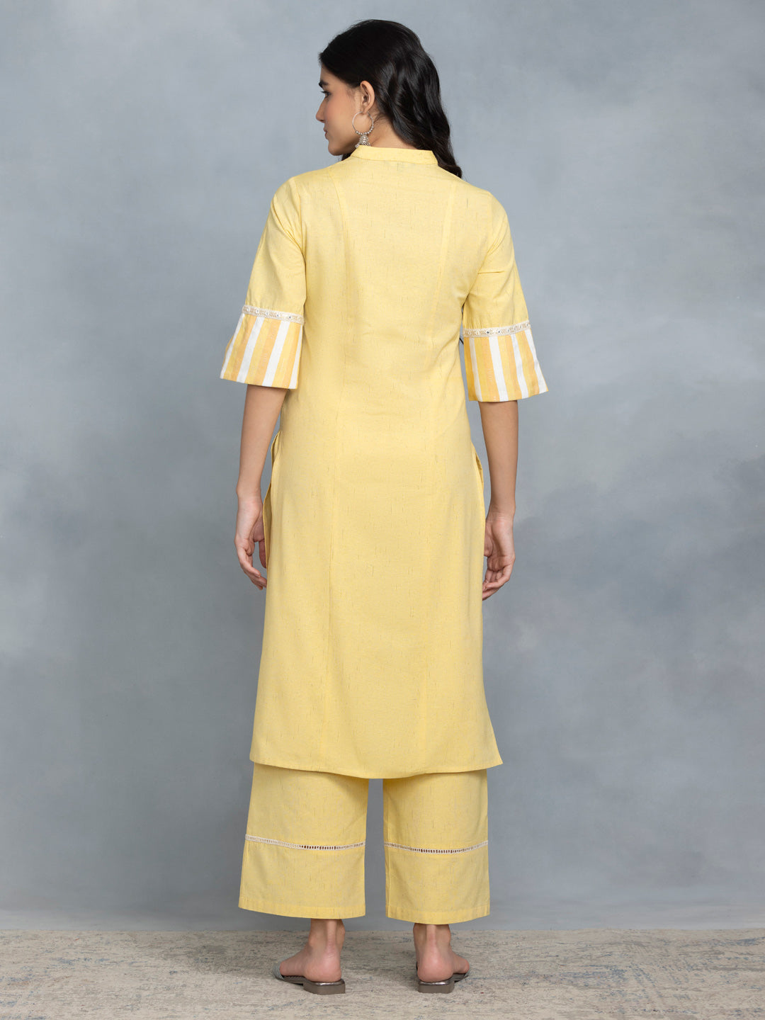 Yellow Mirror Work A Line Kurta Set With Dupatta