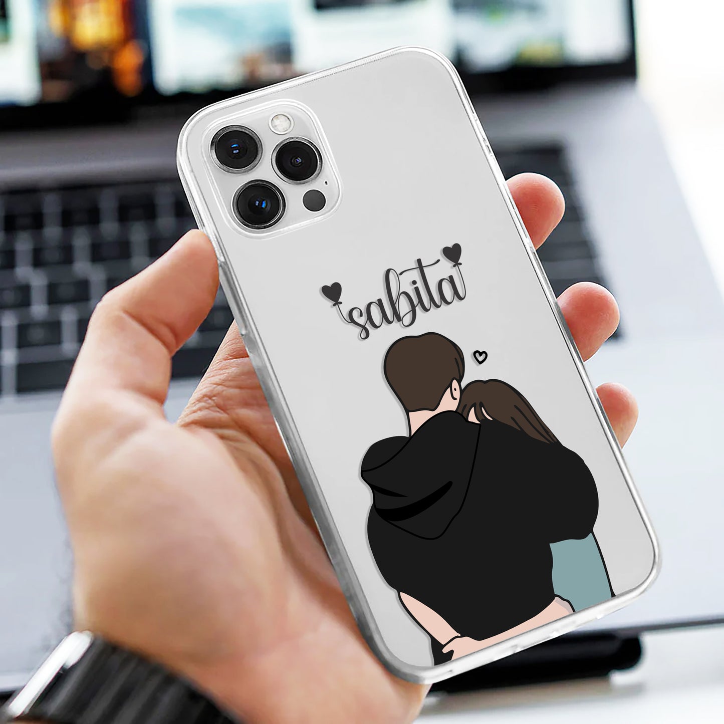 Couple Hugging Customize Silicon Mobile Cover