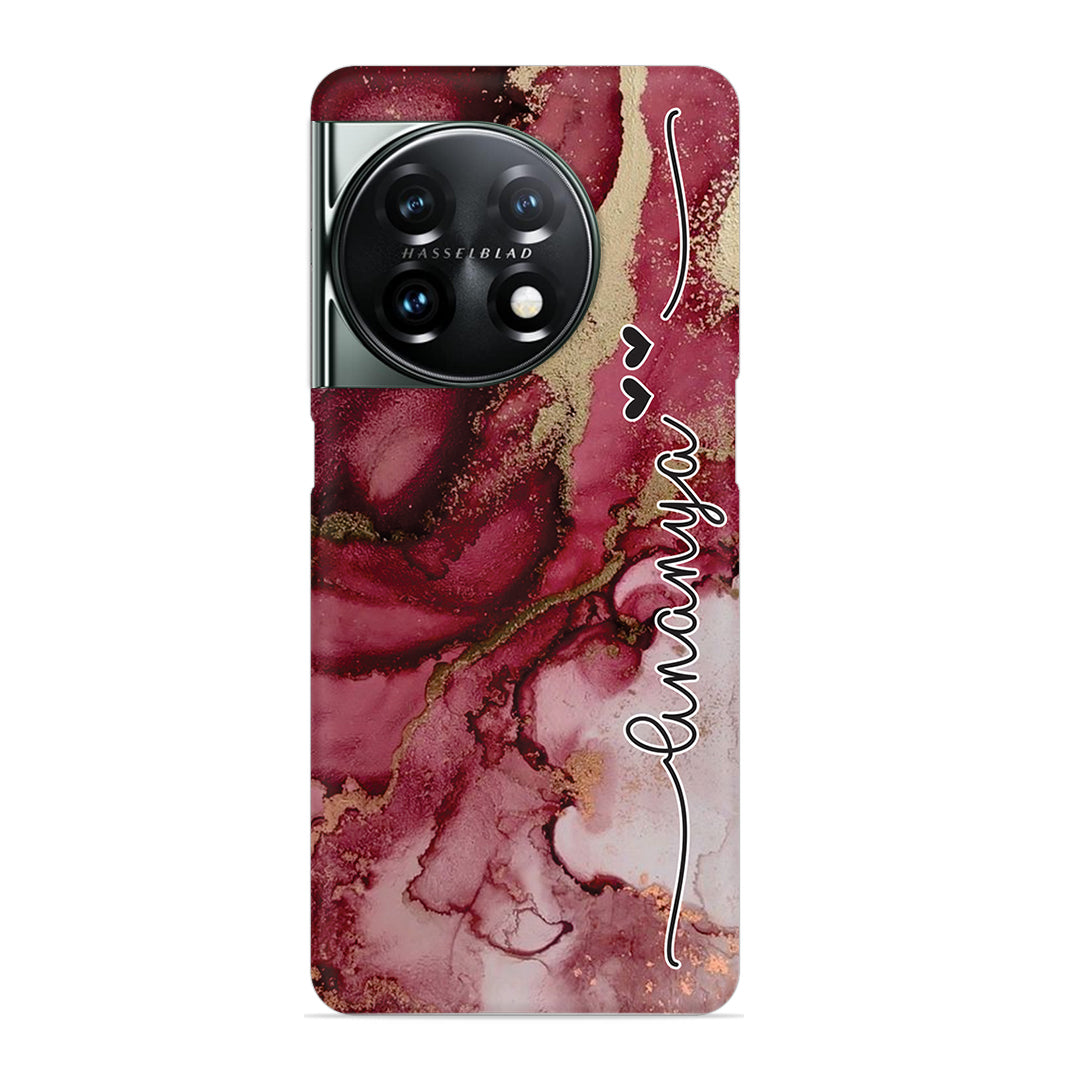 Maroon Marble Print Customize Name Slim Case For OnePlus