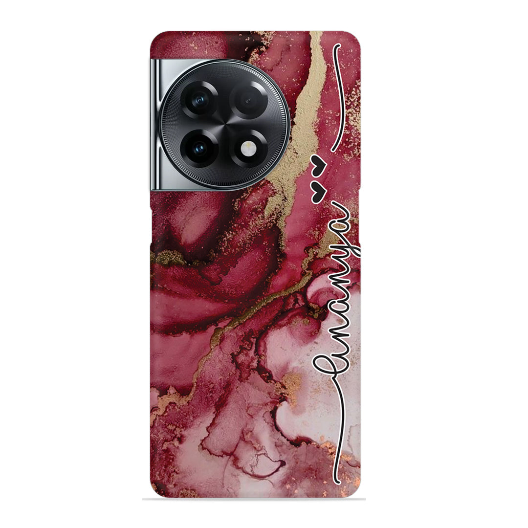 Maroon Marble Print Customize Name Slim Case For OnePlus