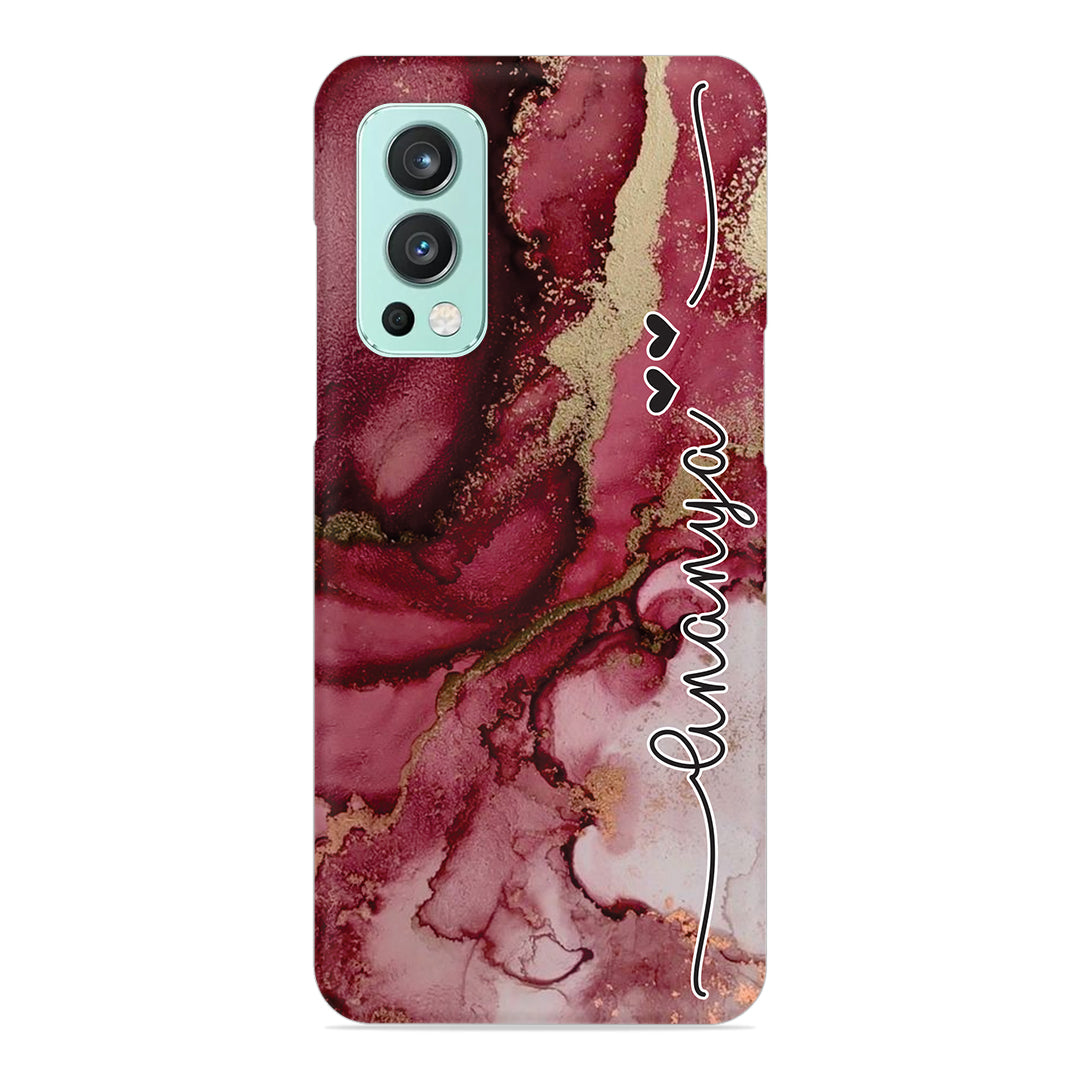 Maroon Marble Print Customize Name Slim Case For OnePlus