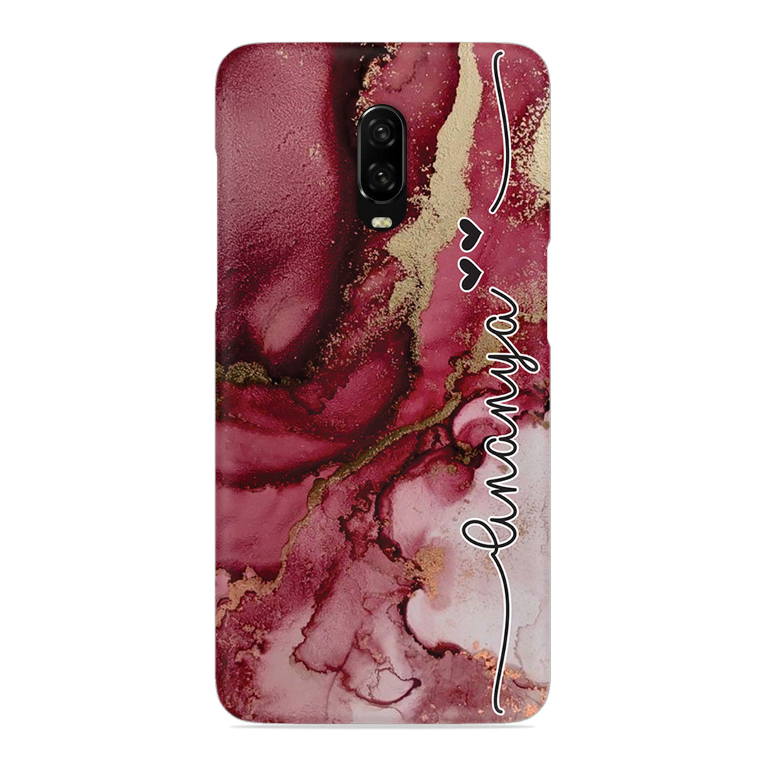 Maroon Marble Print Customize Name Slim Case For OnePlus