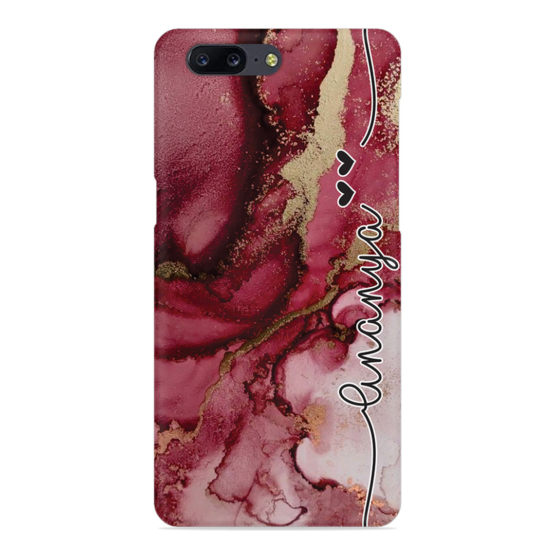 Maroon Marble Print Customize Name Slim Case For OnePlus