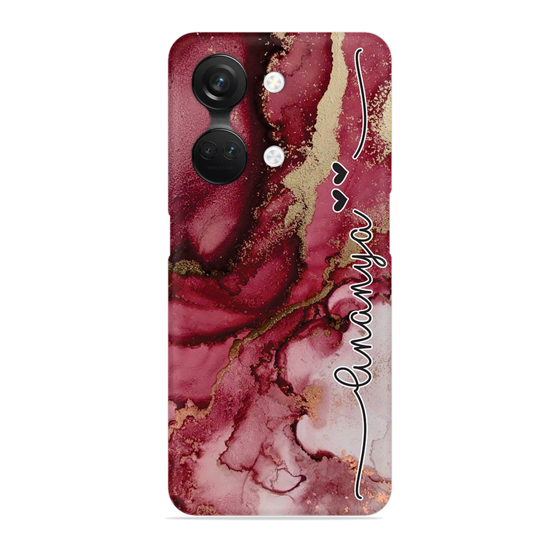 Maroon Marble Print Customize Name Slim Case For OnePlus