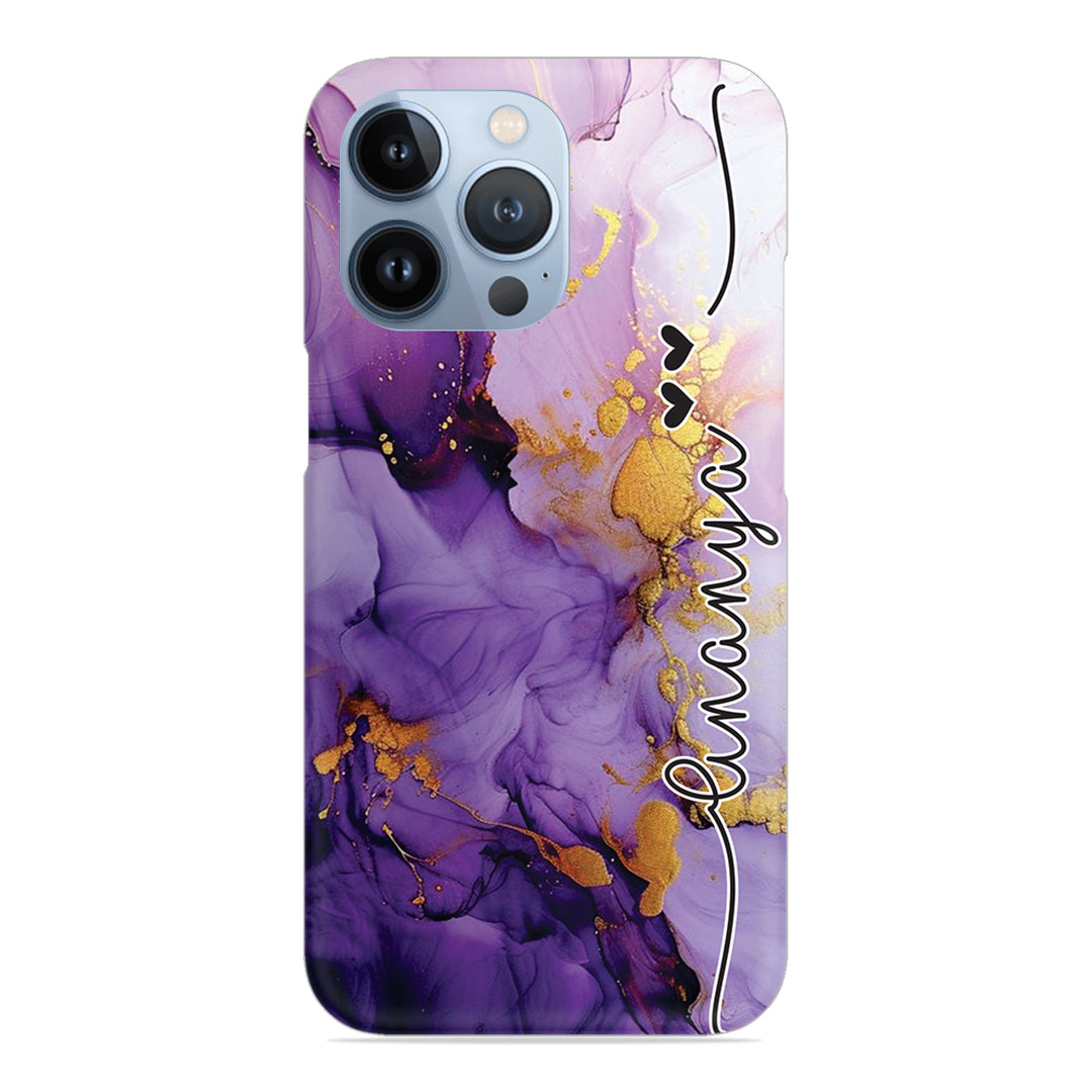 Purple Marble Print Customize Name Slim Case For iPhone