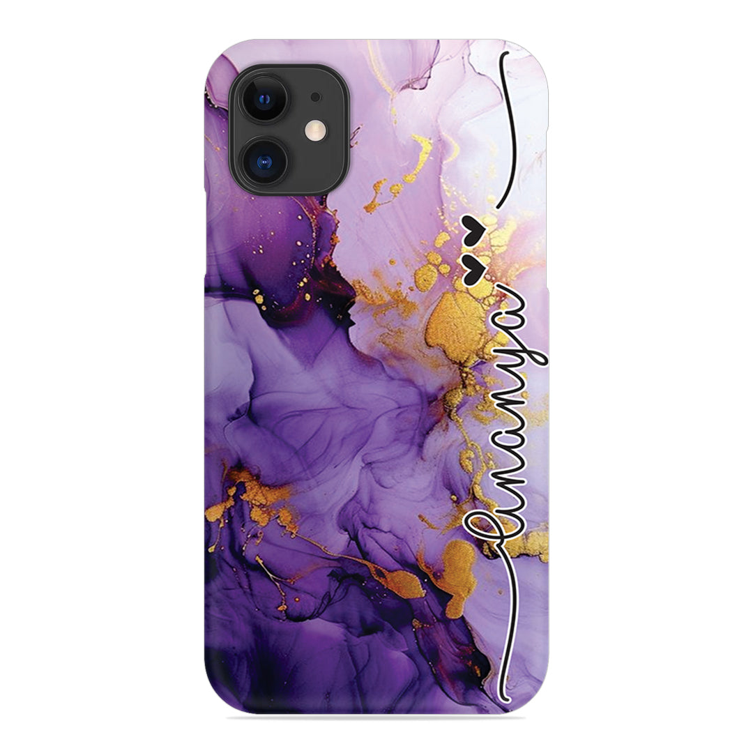 Purple Marble Print Customize Name Slim Case For iPhone