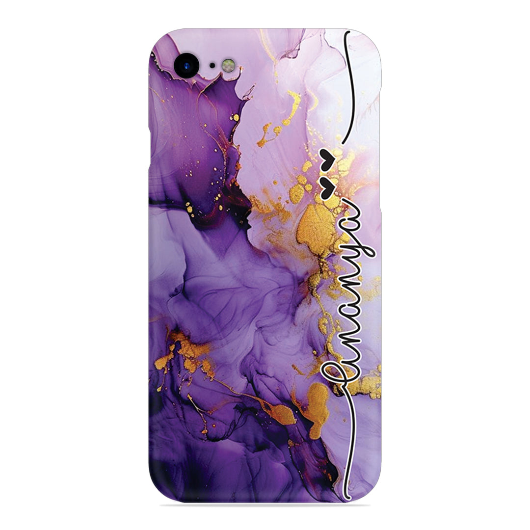 Purple Marble Print Customize Name Slim Case For iPhone