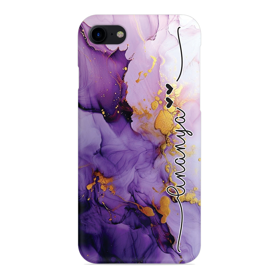 Purple Marble Print Customize Name Slim Case For iPhone