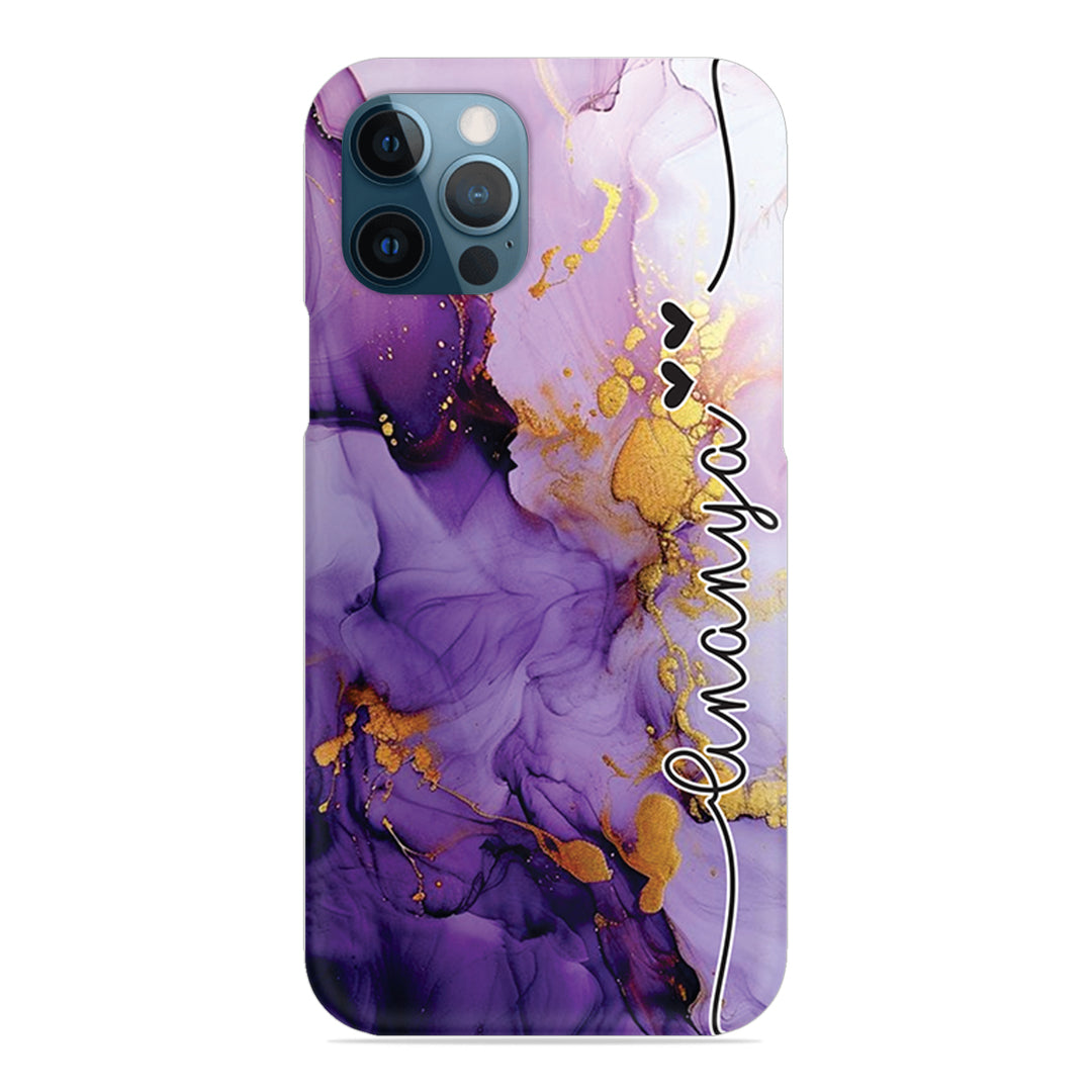 Purple Marble Print Customize Name Slim Case For iPhone