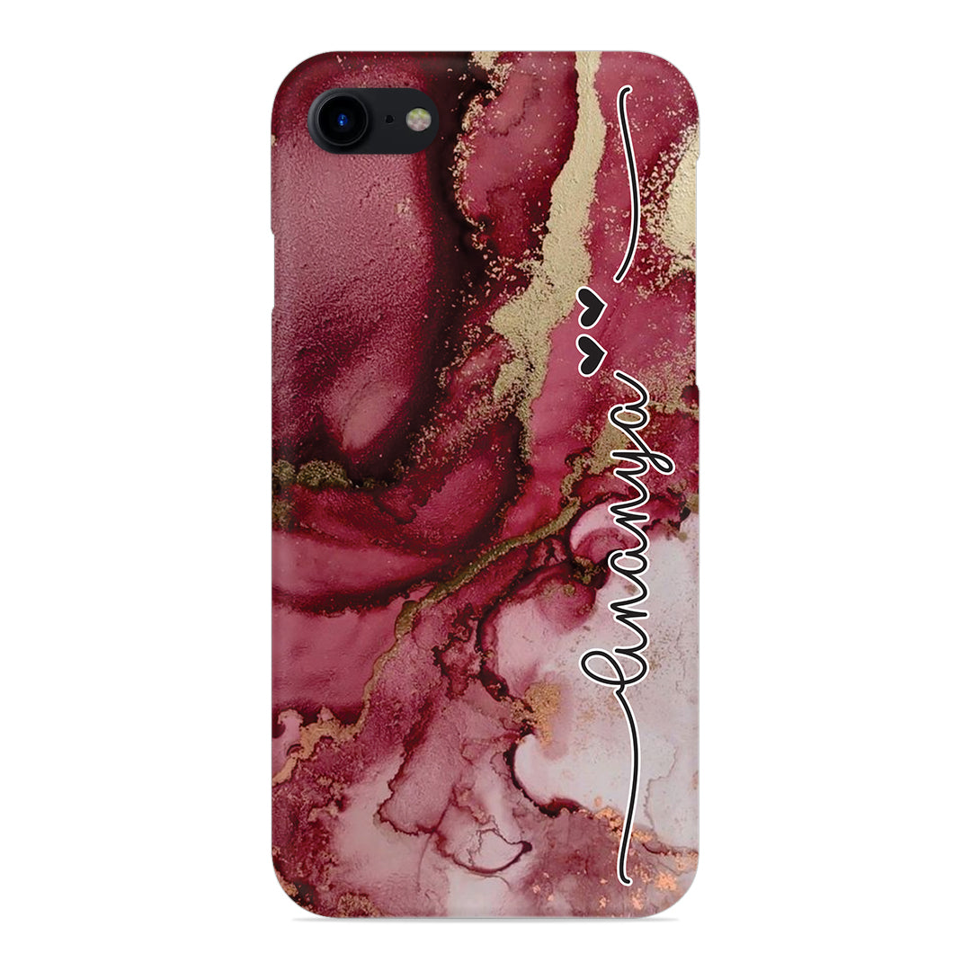 Maroon Marble Print Customize Name Slim Case For iPhone