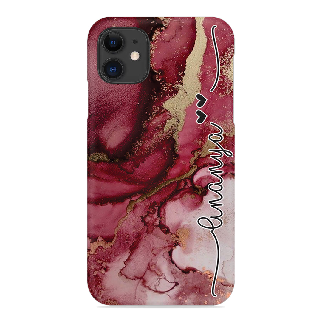 Maroon Marble Print Customize Name Slim Case For iPhone