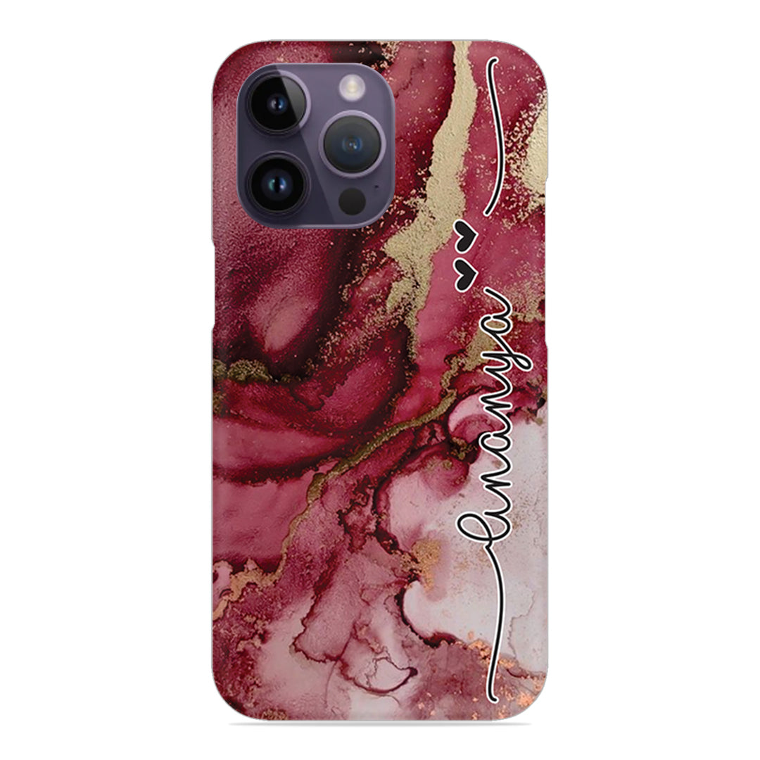 Maroon Marble Print Customize Name Slim Case For iPhone