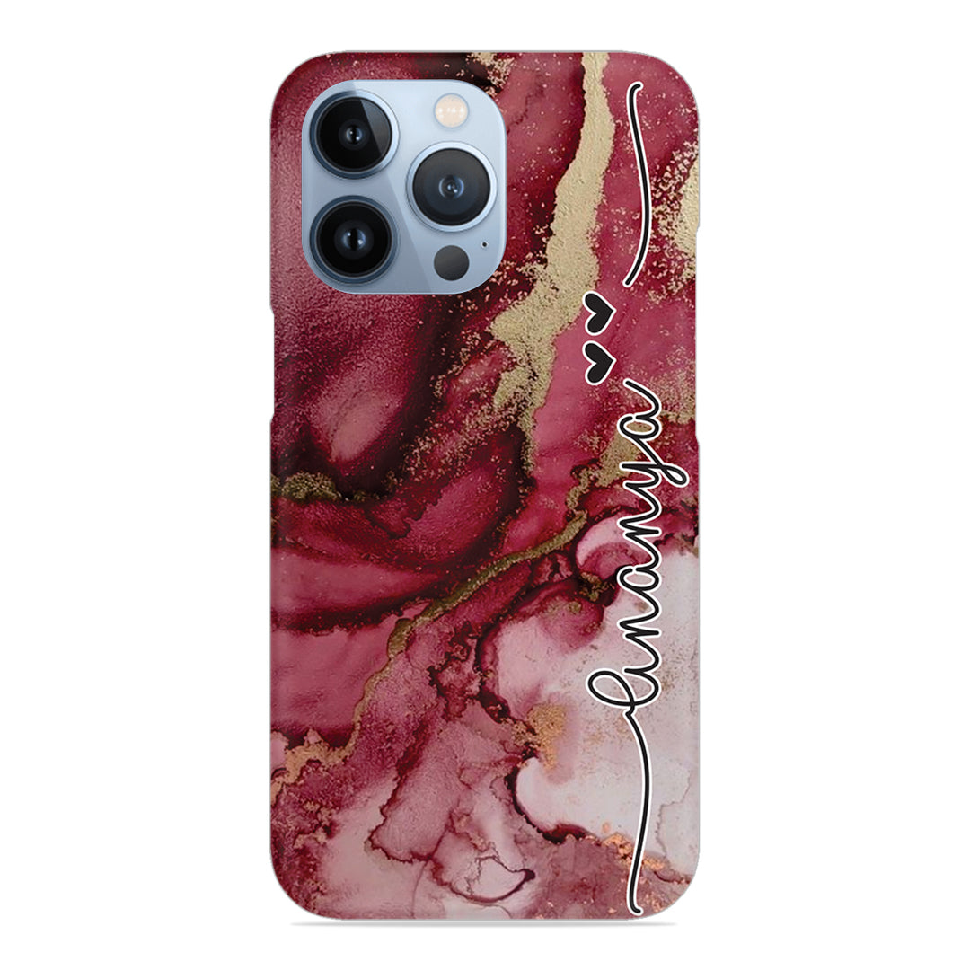 Maroon Marble Print Customize Name Slim Case For iPhone