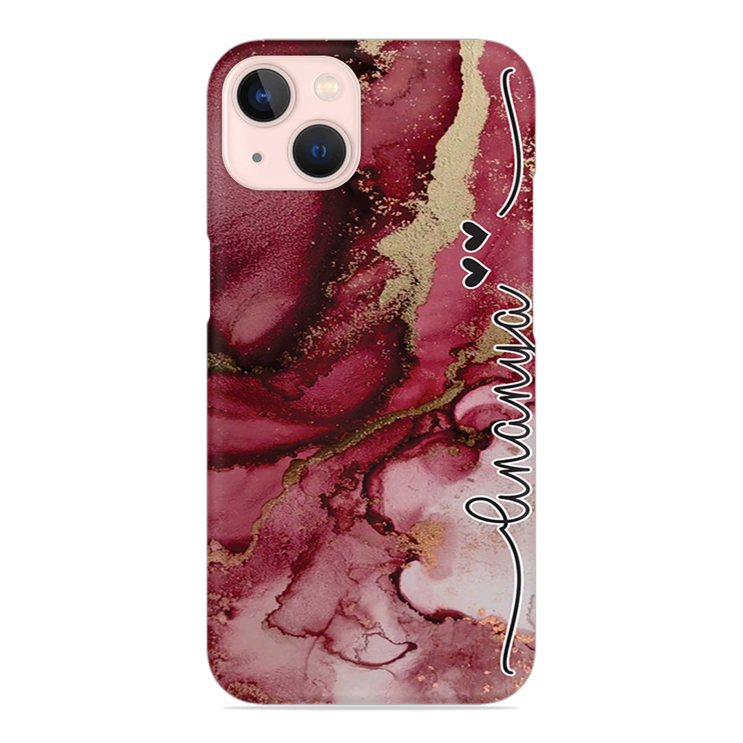 Maroon Marble Print Customize Name Slim Case For iPhone