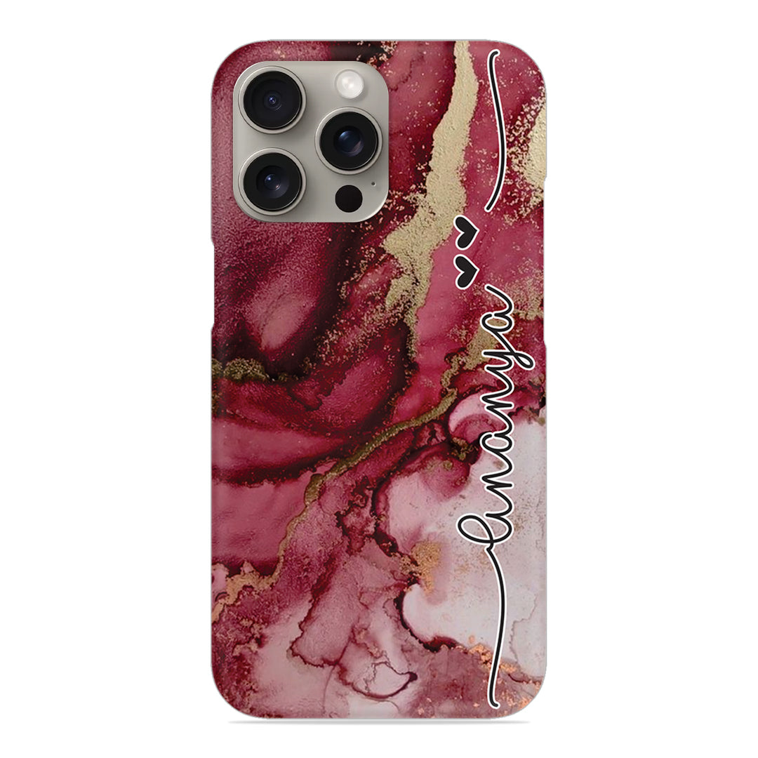 Maroon Marble Print Customize Name Slim Case For iPhone