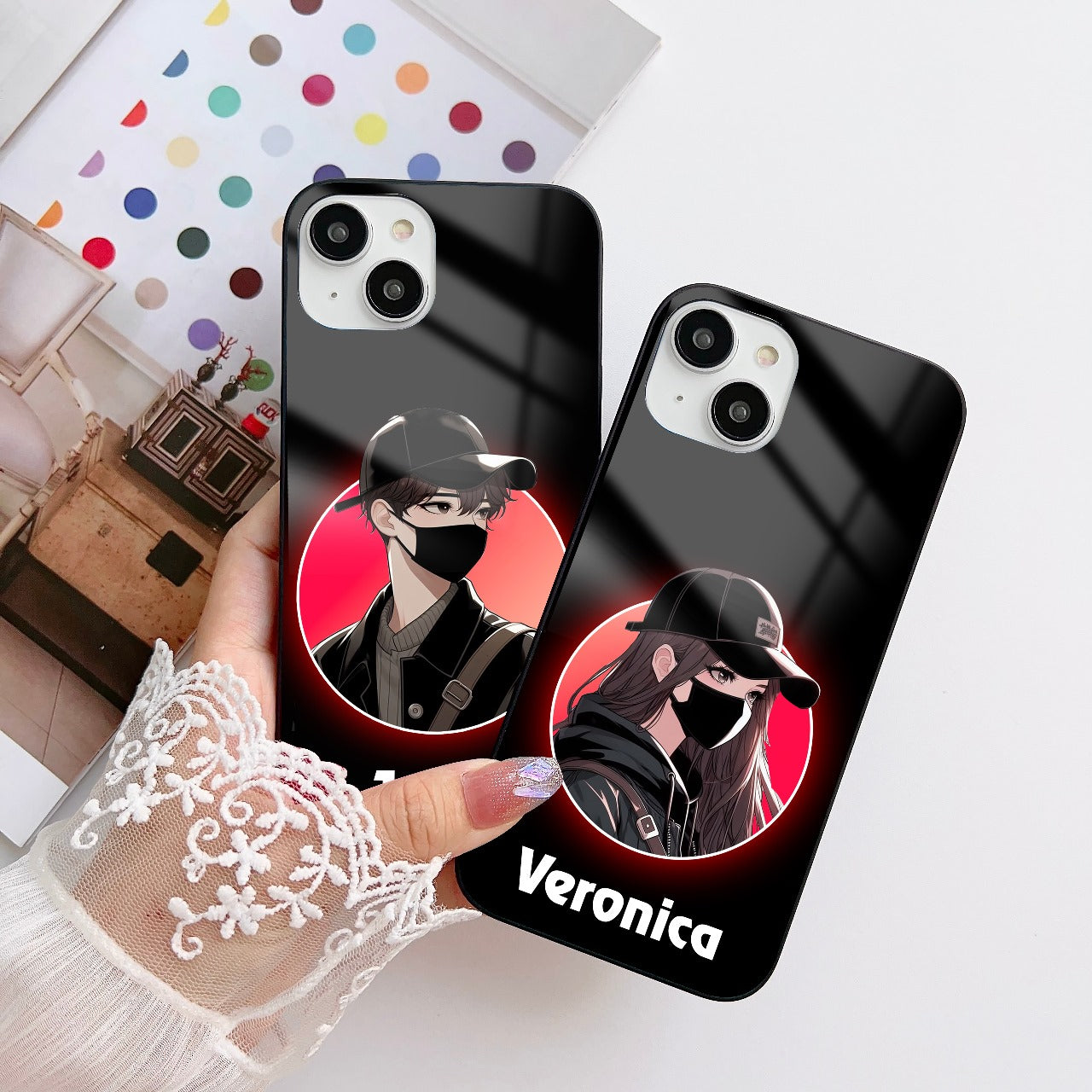 Tranding Couple Cartoon Customized Glass Mobile Cover