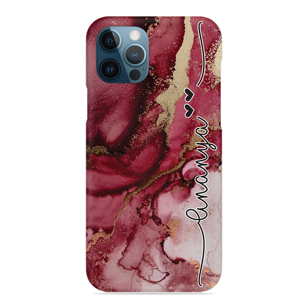 Maroon Marble Print Customize Name Slim Case For iPhone