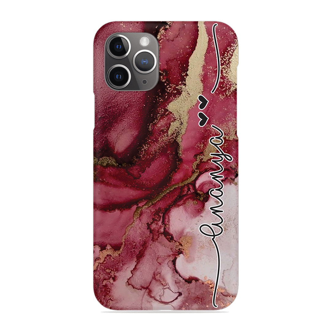 Maroon Marble Print Customize Name Slim Case For iPhone