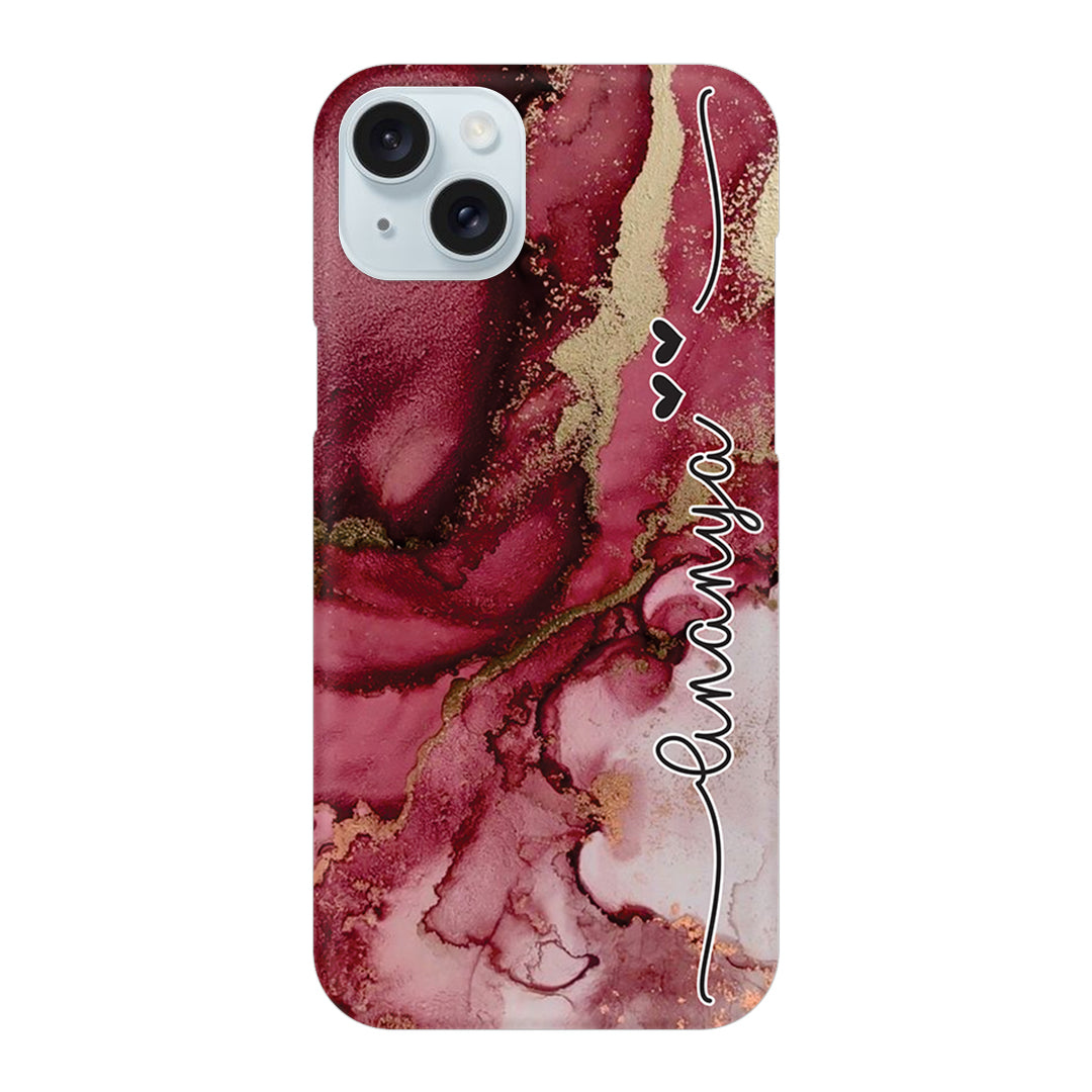 Maroon Marble Print Customize Name Slim Case For iPhone